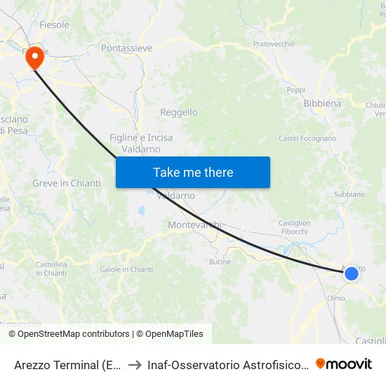 Arezzo Terminal (Esterna) to Inaf-Osservatorio Astrofisico Di Arcetri map