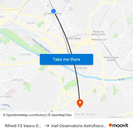Rifredi Station Vasco De Gama to INAF-Arcetri Astrophysical Observatory map