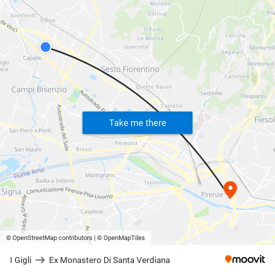 I Gigli to Ex Monastero Di Santa Verdiana map