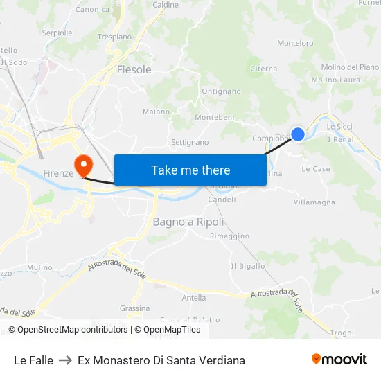 Le Falle to Ex Monastero Di Santa Verdiana map