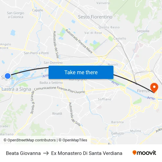 Beata Giovanna to Former Monastery of Santa Verdiana map