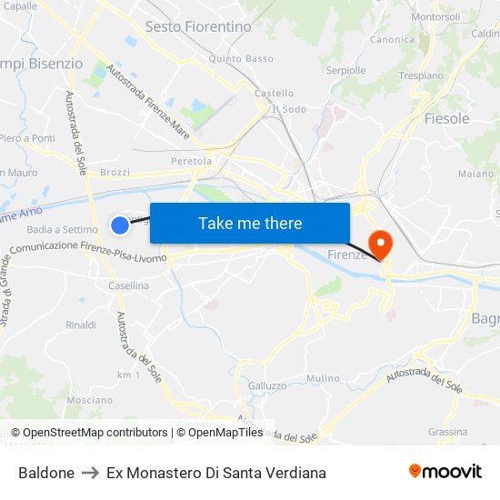 Baldone to Ex Monastero Di Santa Verdiana map