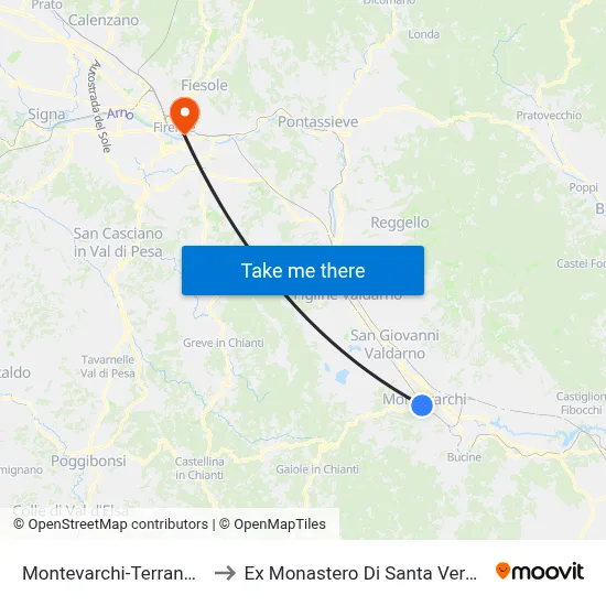 Montevarchi-Terranuova to Former Monastery of Santa Verdiana map