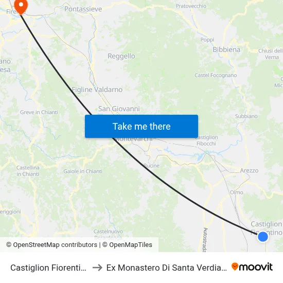 Castiglion Fiorentino to Former Monastery of Santa Verdiana map