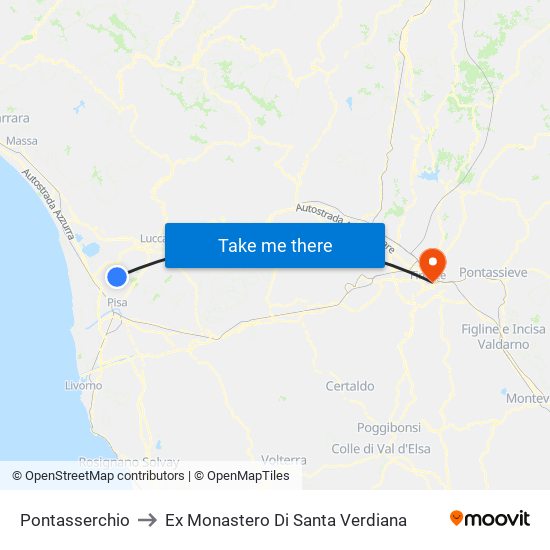 Pontasserchio to Ex Monastero Di Santa Verdiana map