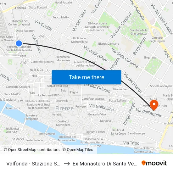 Valfonda - Stazione S.M.N. to Ex Monastero Di Santa Verdiana map