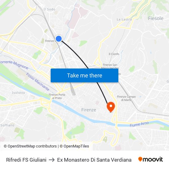 Rifredi FS Giuliani to Ex Monastero Di Santa Verdiana map