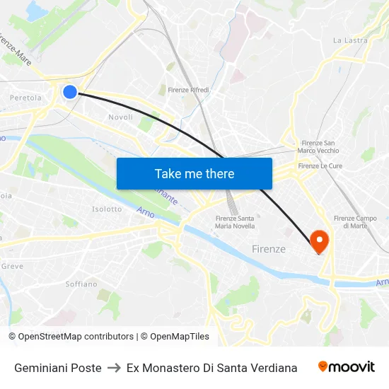 Geminiani Post Office to Former Monastery of Santa Verdiana map