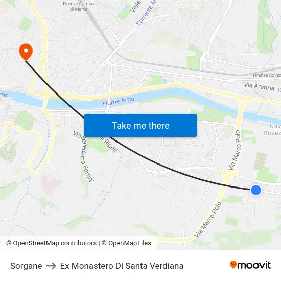 Sorgane to Former Monastery of Santa Verdiana map