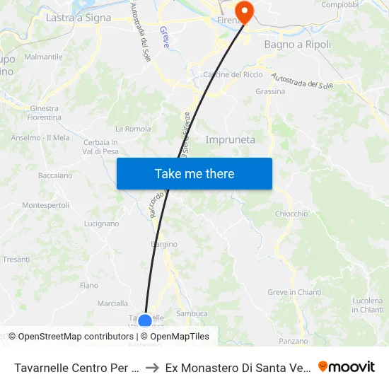 Tavarnelle Center To Siena to Former Monastery of Santa Verdiana map