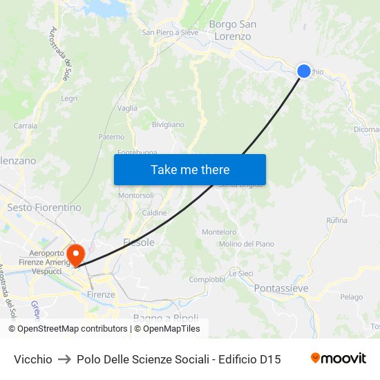 Vicchio to Polo Delle Scienze Sociali - Edificio D15 map