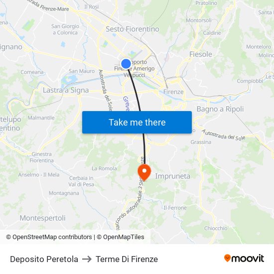 Deposito Peretola to Terme Di Firenze map