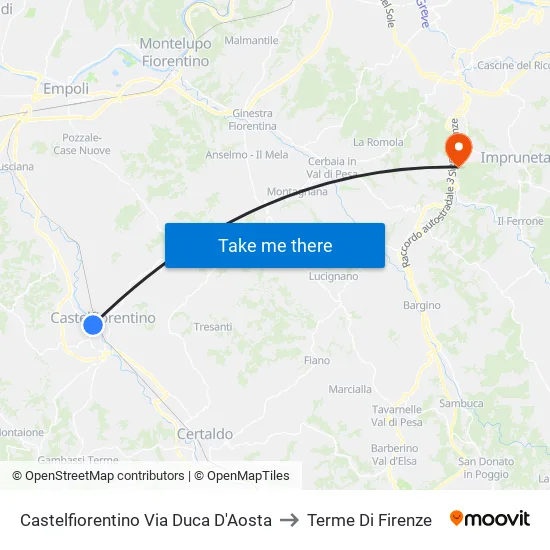 Castelfiorentino Via Duca D'Aosta to Florence Thermal Baths map