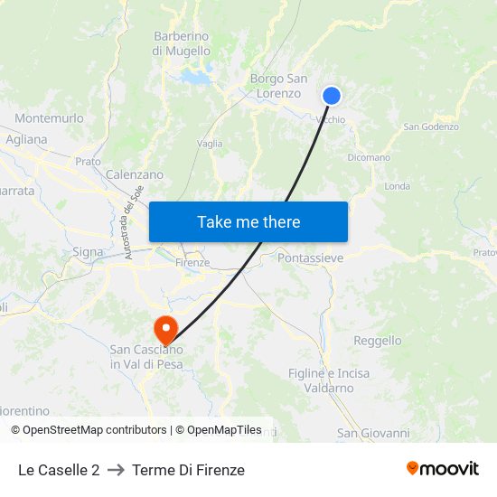 Le Caselle 2 to Terme Di Firenze map