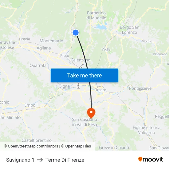 Savignano 1 to Florence Thermal Baths map