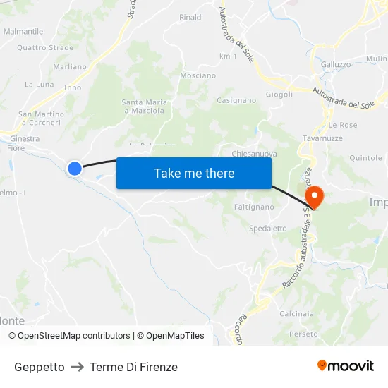 Geppetto to Florence Thermal Baths map