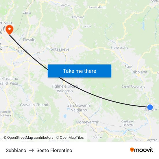 Subbiano to Sesto Fiorentino map