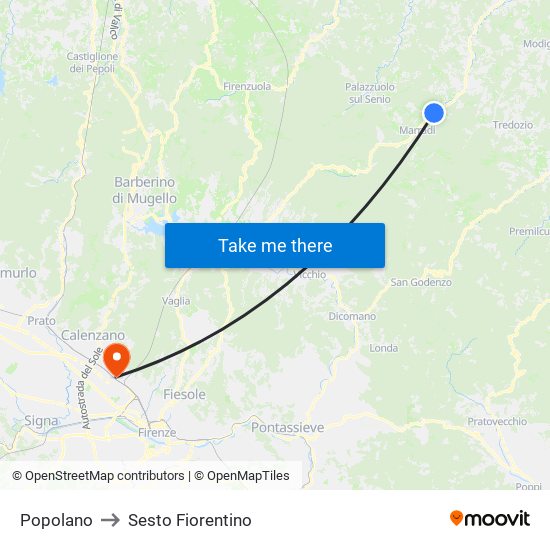 Popolano to Sesto Fiorentino map