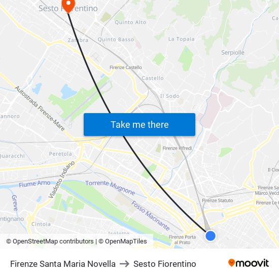 Firenze Santa Maria Novella to Sesto Fiorentino map