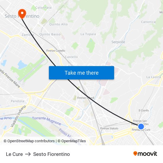 Le Cure to Sesto Fiorentino map