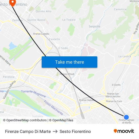 Firenze Campo Di Marte to Sesto Fiorentino map