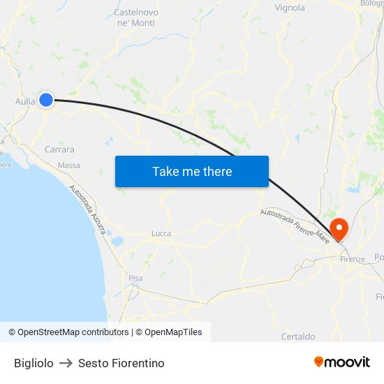 Bigliolo to Sesto Fiorentino map