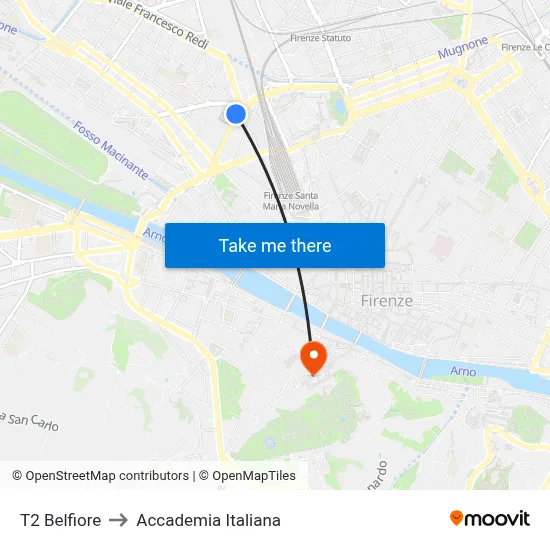 T2 Belfiore to Italian Academy map