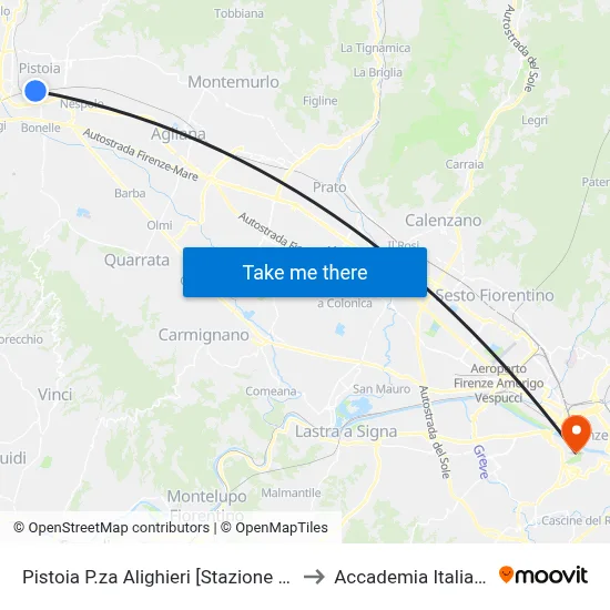 Pistoia Alighieri Square [Railway Station] to Italian Academy map