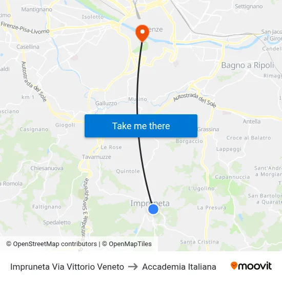Impruneta Vittorio Veneto Street to Italian Academy map