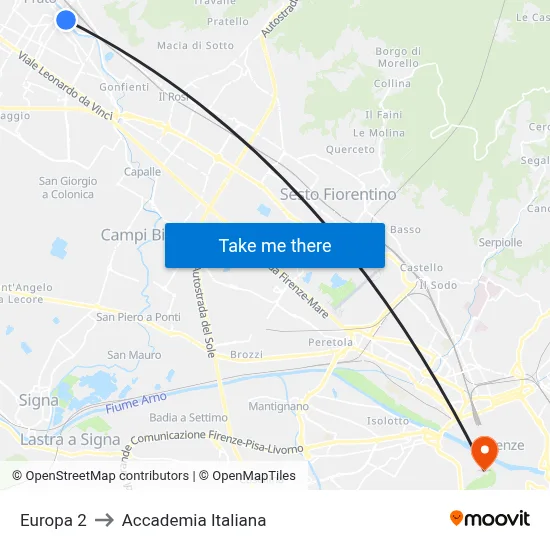 Europa 2 to Italian Academy map