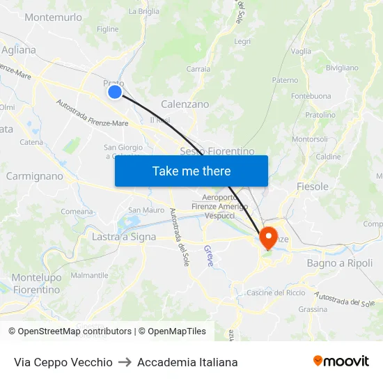 Via Ceppo Vecchio to Italian Academy map