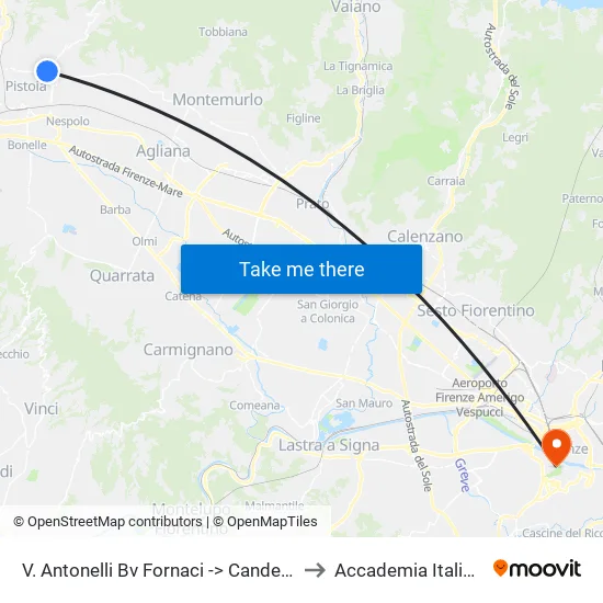 V. Antonelli Bv Fornaci -> Candeglia to Accademia Italiana map