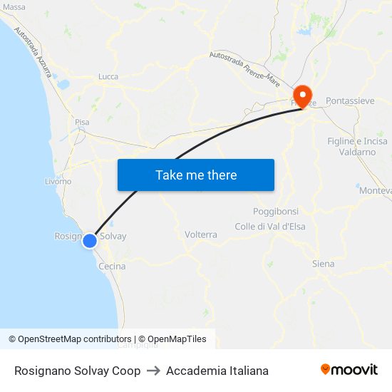 Rosignano Solvay Coop to Accademia Italiana map