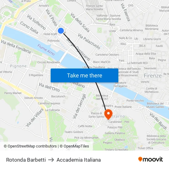 Rotonda Barbetti to Accademia Italiana map