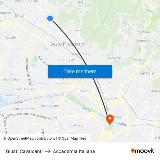 Giusti Cavalcanti to Italian Academy map