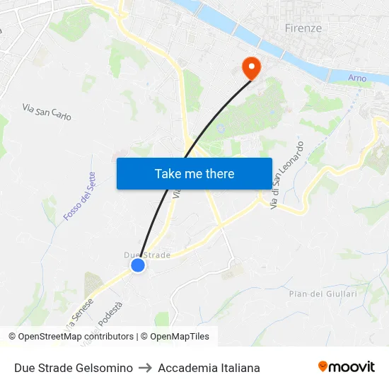 Due Strade Gelsomino to Italian Academy map