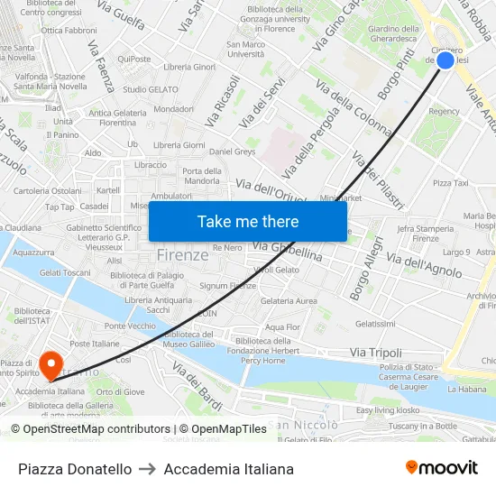 Donatello Square to Italian Academy map