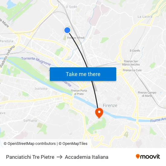 Panciatichi Tre Pietre to Accademia Italiana map