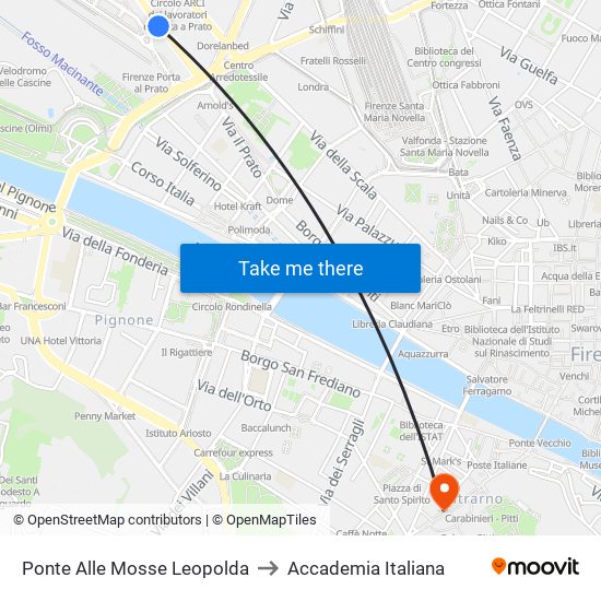 Ponte Alle Mosse Leopolda to Accademia Italiana map