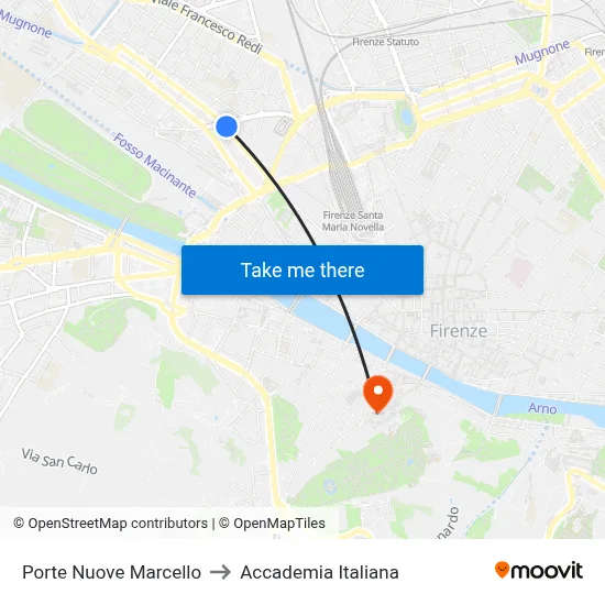Porte Nuove Marcello to Italian Academy map