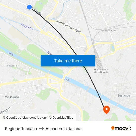 Tuscany Region to Italian Academy map