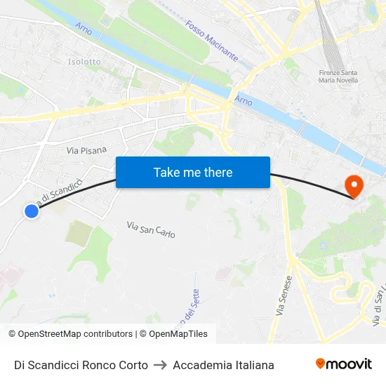 Scandicci Ronco Corto to Italian Academy map