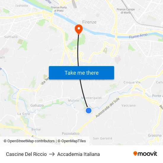 Cascine Del Riccio to Accademia Italiana map