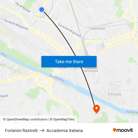 Forlanini Rastrelli to Italian Academy map