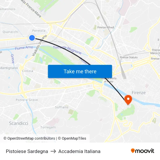Pistoiese Sardegna to Accademia Italiana map