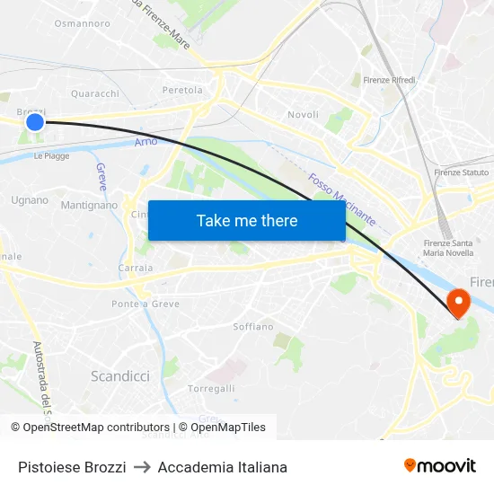 Pistoiese Brozzi to Italian Academy map