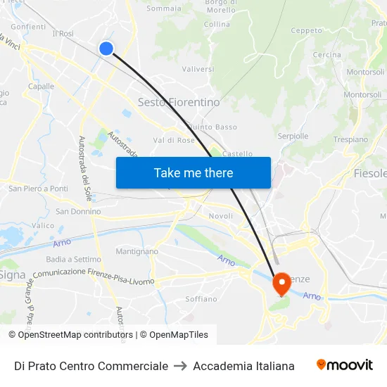 Di Prato Shopping Center to Italian Academy map