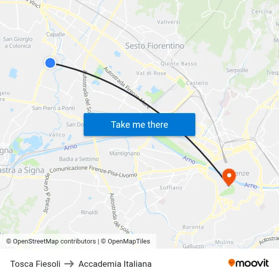 Tosca Fiesoli to Italian Academy map