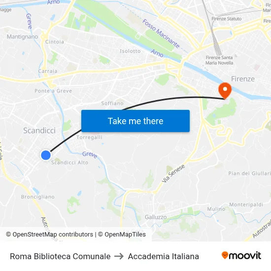 Rome Municipal Library to Italian Academy map