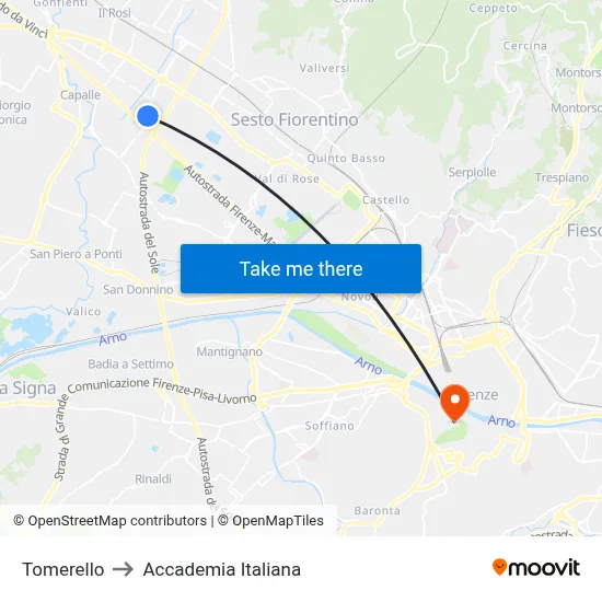 Tomerello to Italian Academy map